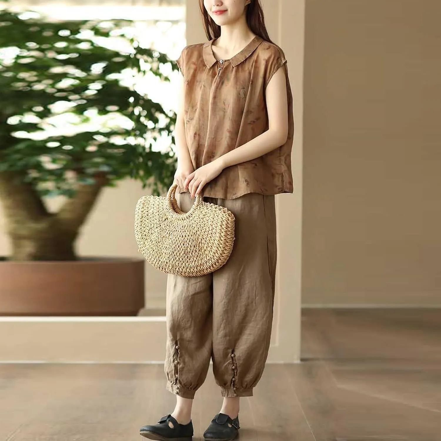 Womens Sweatpants, Trendy Casual Pants Linen Peasant Straight Leg Lounge Women Striped