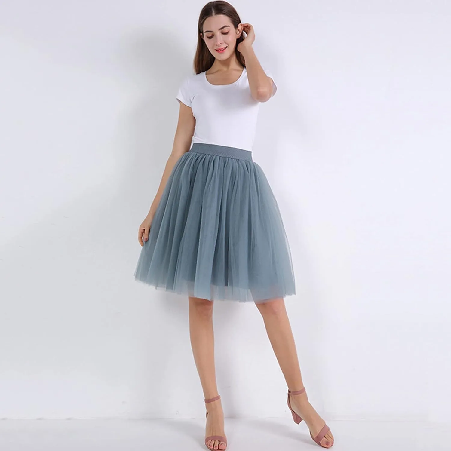 Women's Tulle Skirt Knee Length 5-Layered Wedding Party Homecoming Prom Dress Midi Tulle Skirt for Dates Prom Party