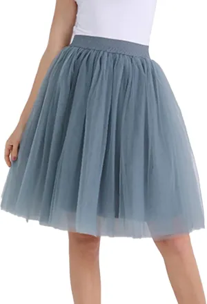 Women's Tulle Skirt Knee Length 5-Layered Wedding Party Homecoming Prom Dress Midi Tulle Skirt for Dates Prom Party