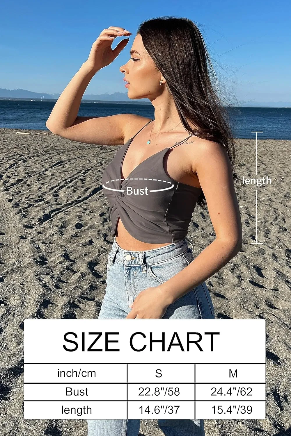 Womens Twist Front Wrap Cropped Cami Tank Tops Spaghetti Strap Double Layer Rib Knit Camisole