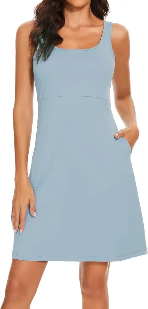 Womens UPF 50  Tank Dress A-Line with Pockets Breathable Quick Dry Sun Protection for Hiking Camping Beach Outdoor