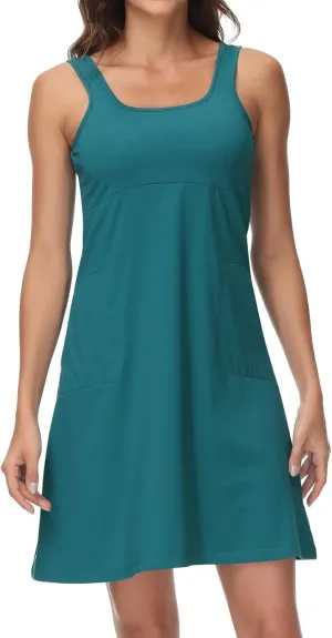 Womens UPF 50  Tank Dress A-Line with Pockets Breathable Quick Dry Sun Protection for Hiking Camping Beach Outdoor
