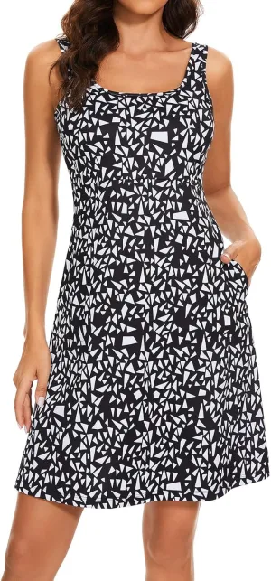 Womens UPF 50  Tank Dress A-Line with Pockets Breathable Quick Dry Sun Protection for Hiking Camping Beach Outdoor