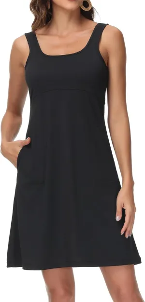 Womens UPF 50  Tank Dress A-Line with Pockets Breathable Quick Dry Sun Protection for Hiking Camping Beach Outdoor