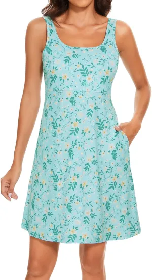 Womens UPF 50  Tank Dress A-Line with Pockets Breathable Quick Dry Sun Protection for Hiking Camping Beach Outdoor