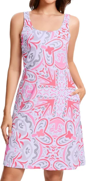 Womens UPF 50  Tank Dress A-Line with Pockets Breathable Quick Dry Sun Protection for Hiking Camping Beach Outdoor