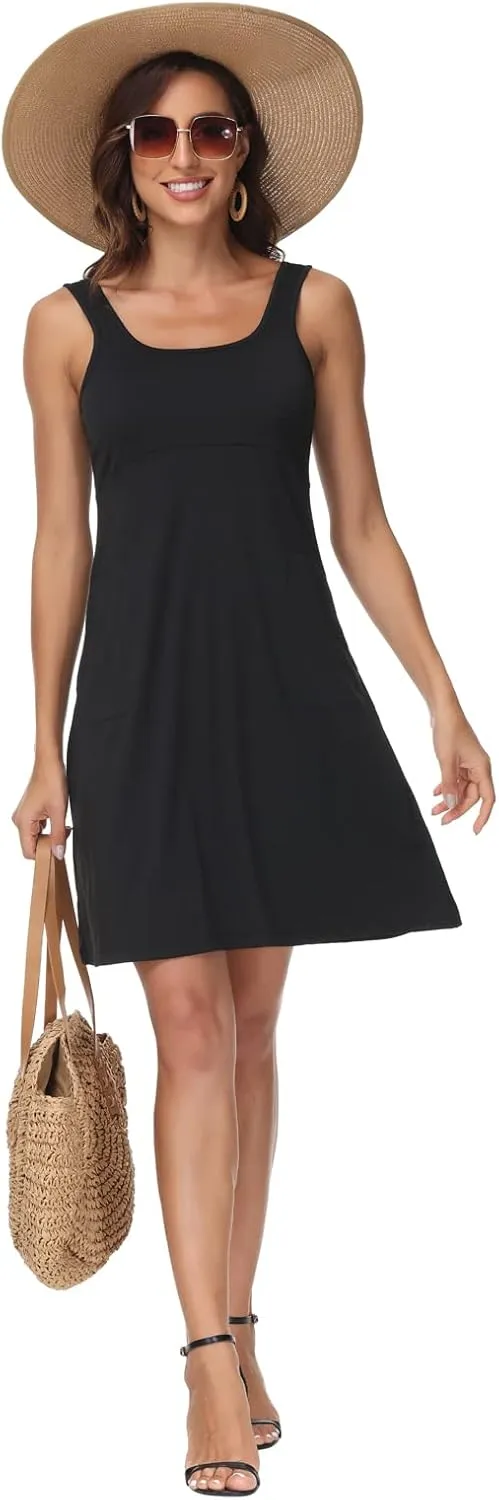 Womens UPF 50  Tank Dress A-Line with Pockets Breathable Quick Dry Sun Protection for Hiking Camping Beach Outdoor