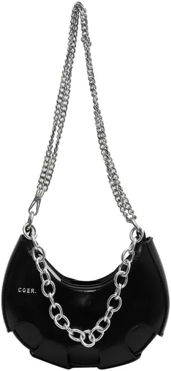 Women's Vintage Street Luna Crescent Hobo Handbag, Black, Small