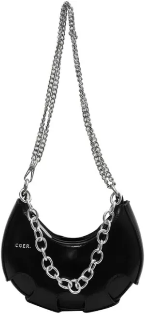Women's Vintage Street Luna Crescent Hobo Handbag, Black, Small