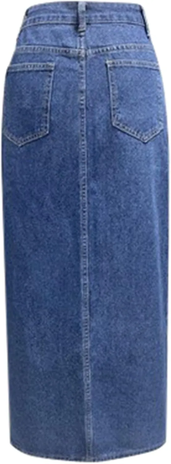 Women's Wide Leg Jeans High Waisted Casual Trendy Split Thigh Maxi Denim Skirt Ladies Zip Up Long Pencil Jean Skirt