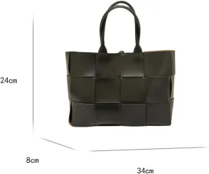 Woven hand-held cowhide handbag with large capacity and one shoulder handbag (black)
