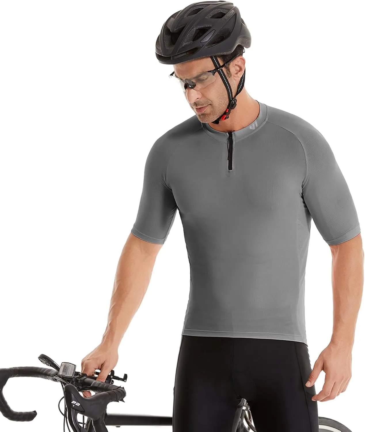 Wulibike Cycling Jersey Men Short Sleeve, Road Bike Jerseys Half Zipper with Pockets, Bicycle Clothing Breathable Quick Dry