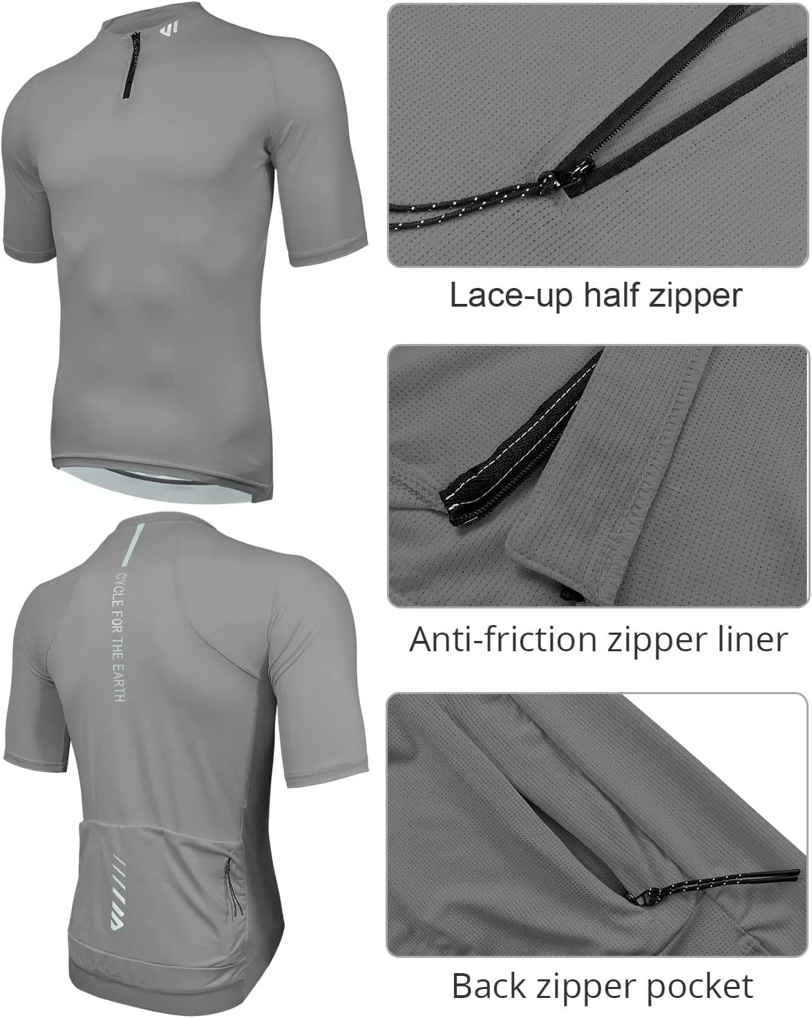 Wulibike Cycling Jersey Men Short Sleeve, Road Bike Jerseys Half Zipper with Pockets, Bicycle Clothing Breathable Quick Dry