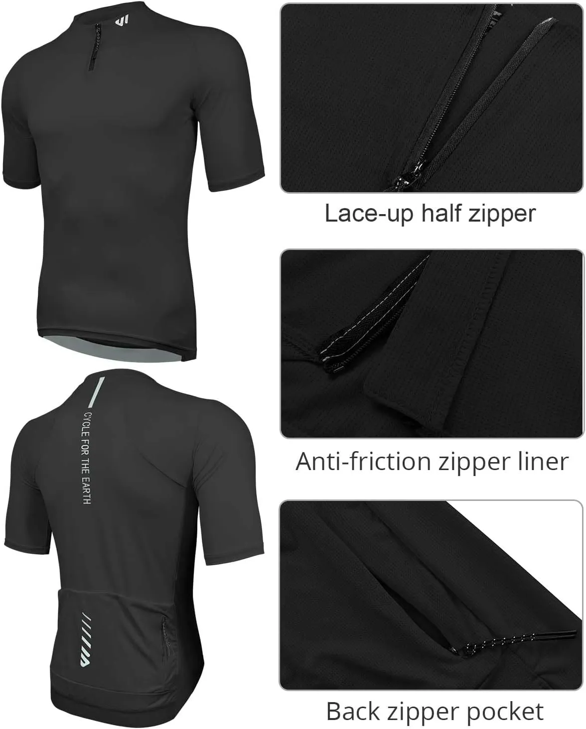 Wulibike Cycling Jersey Men Short Sleeve, Road Bike Jerseys Half Zipper with Pockets, Bicycle Clothing Breathable Quick Dry