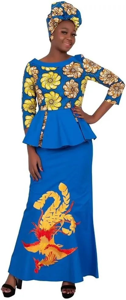 XIAOHUAGUA African Print Crop Tops Skirt Set Off Shoulder Half Sleeve African Women Clothing Long Skirt Set