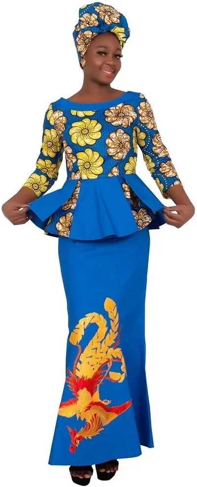 XIAOHUAGUA African Print Crop Tops Skirt Set Off Shoulder Half Sleeve African Women Clothing Long Skirt Set
