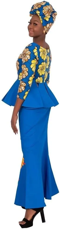 XIAOHUAGUA African Print Crop Tops Skirt Set Off Shoulder Half Sleeve African Women Clothing Long Skirt Set
