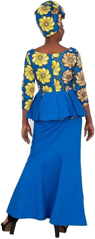XIAOHUAGUA African Print Crop Tops Skirt Set Off Shoulder Half Sleeve African Women Clothing Long Skirt Set