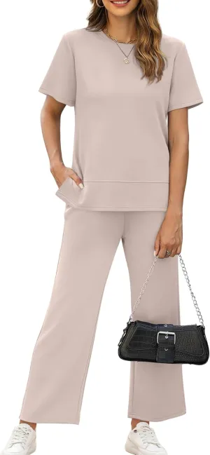 XIEERDUO Women's 2 Piece Lounge Set Fashion Travel Outfits Vacation Tracksuit Comfy Wide Leg Airport Loungewear S-3XL