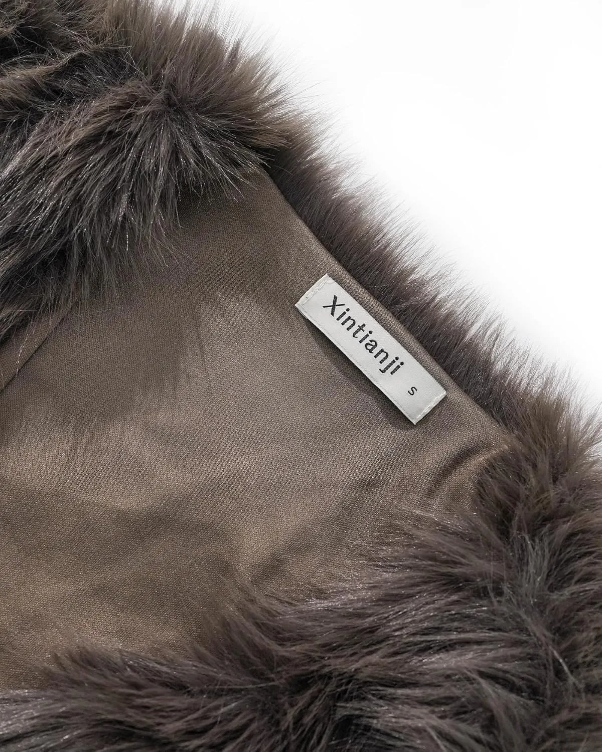 Xintianji Womens Faux Fur Cropped Jacket - Open Front Long Sleeve Winter Fuzzy Fleece Coat