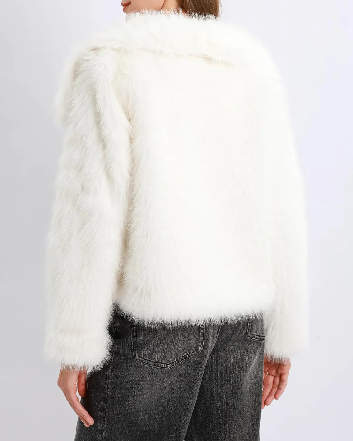 Xintianji Womens Faux Fur Turn-Down Collar Jacket Coat - Open Front Long Sleeve Winter Fuzzy Fleece Coat with Side Pockets