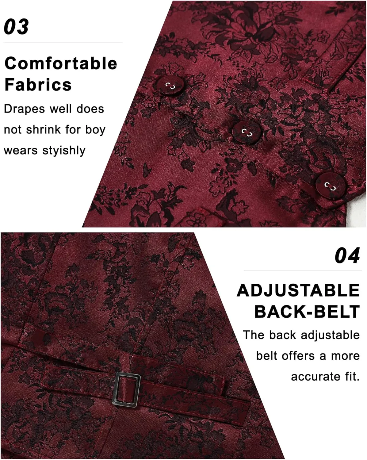 YALLET Boys Formal Vest Paisley Jacquard Necktie Bow tie Corsage Pocket Square Suit Waistcoat Set Wedding 5PCS