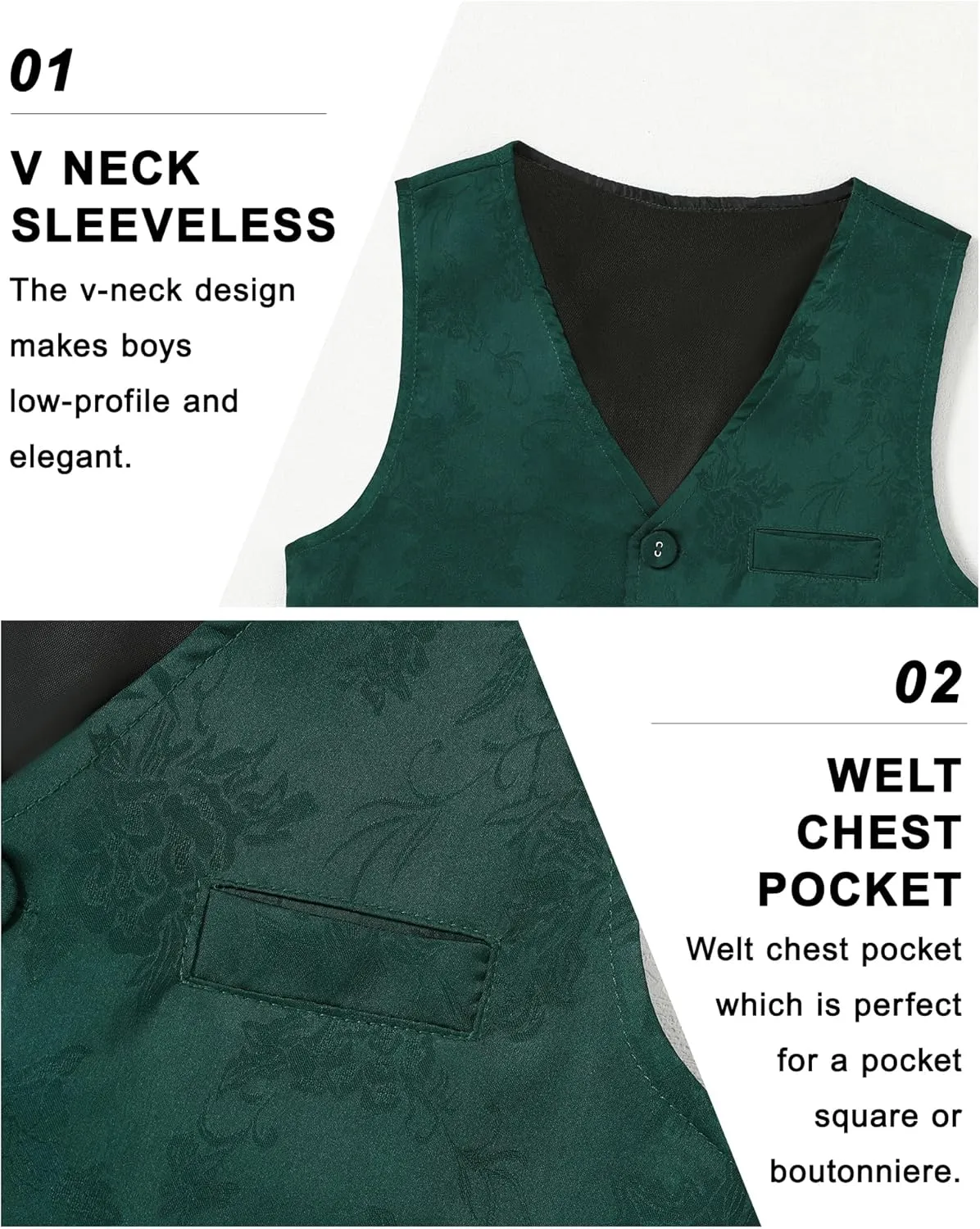 YALLET Boys Formal Vest Paisley Jacquard Necktie Bow tie Corsage Pocket Square Suit Waistcoat Set Wedding 5PCS