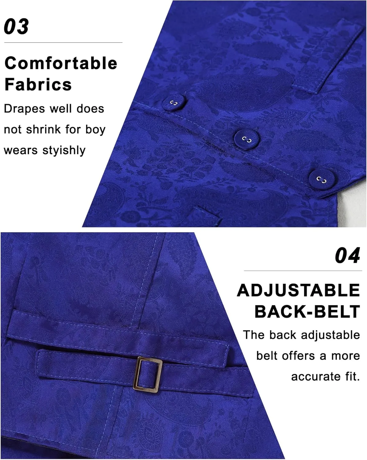 YALLET Boys Formal Vest Paisley Jacquard Necktie Bow tie Corsage Pocket Square Suit Waistcoat Set Wedding 5PCS