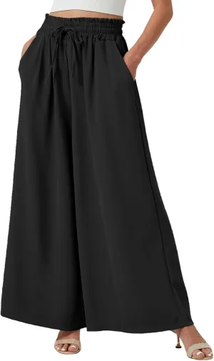 YLDUJ AMUM Womens Wide Leg Pants Summer Beach Breathable Pants Loose Flowy Palazzo Lounge Trousers with Pockets