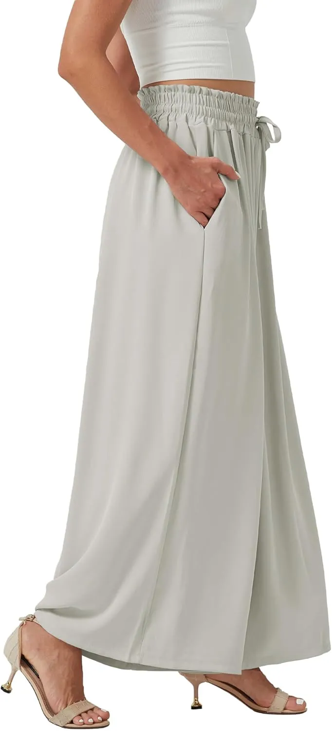 YLDUJ AMUM Womens Wide Leg Pants Summer Beach Breathable Pants Loose Flowy Palazzo Lounge Trousers with Pockets