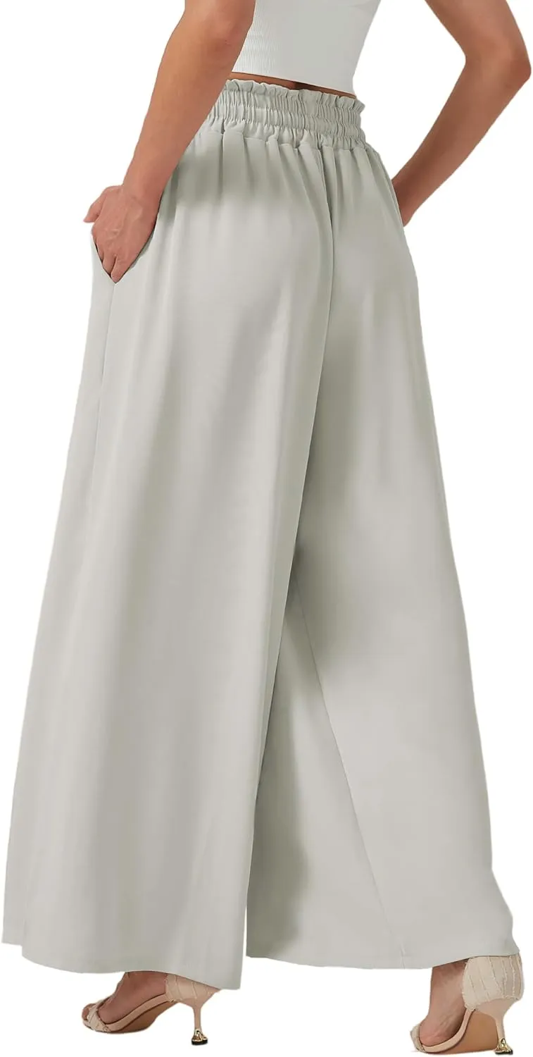 YLDUJ AMUM Womens Wide Leg Pants Summer Beach Breathable Pants Loose Flowy Palazzo Lounge Trousers with Pockets