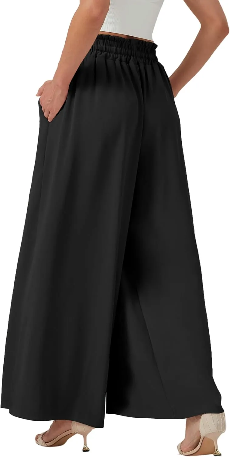 YLDUJ AMUM Womens Wide Leg Pants Summer Beach Breathable Pants Loose Flowy Palazzo Lounge Trousers with Pockets