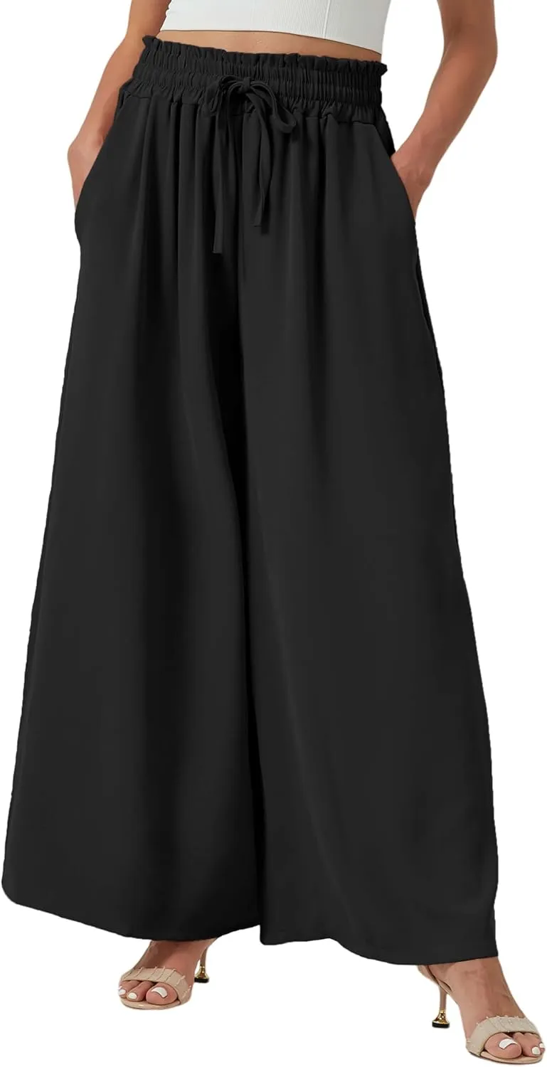 YLDUJ AMUM Womens Wide Leg Pants Summer Beach Breathable Pants Loose Flowy Palazzo Lounge Trousers with Pockets