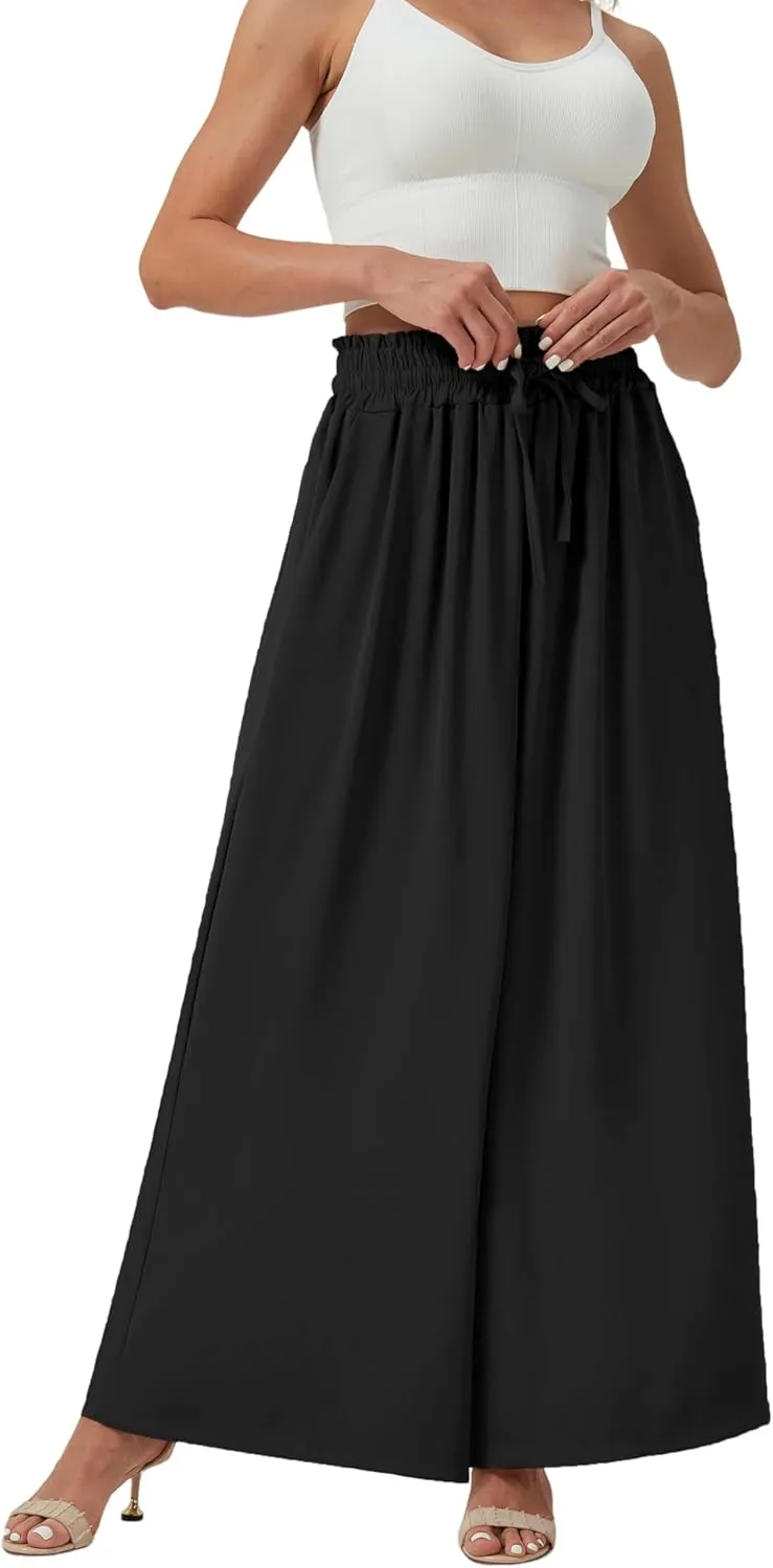 YLDUJ AMUM Womens Wide Leg Pants Summer Beach Breathable Pants Loose Flowy Palazzo Lounge Trousers with Pockets