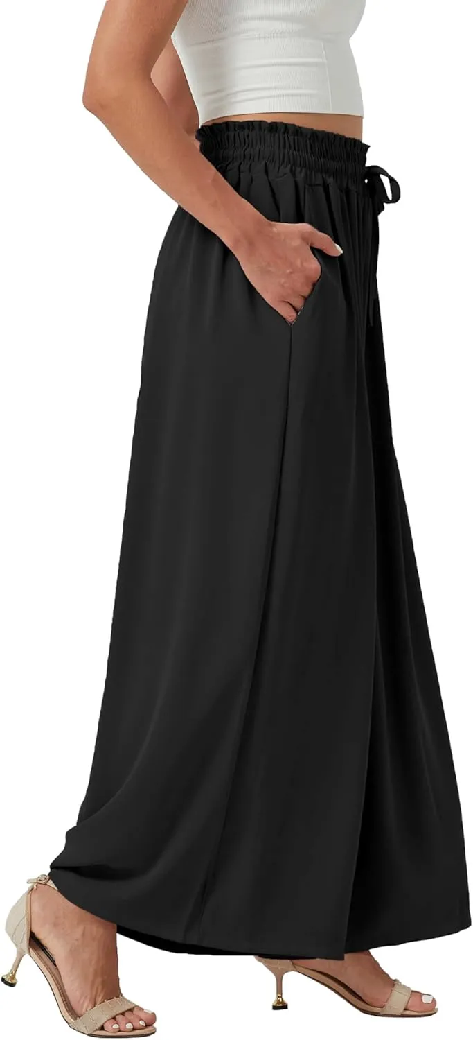 YLDUJ AMUM Womens Wide Leg Pants Summer Beach Breathable Pants Loose Flowy Palazzo Lounge Trousers with Pockets