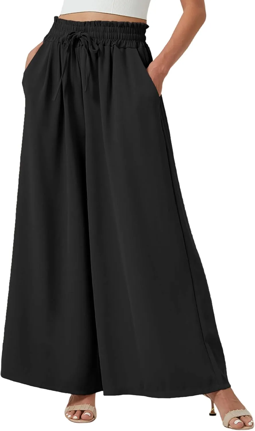 YLDUJ AMUM Womens Wide Leg Pants Summer Beach Breathable Pants Loose Flowy Palazzo Lounge Trousers with Pockets