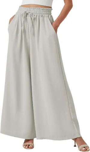 YLDUJ AMUM Womens Wide Leg Pants Summer Beach Breathable Pants Loose Flowy Palazzo Lounge Trousers with Pockets