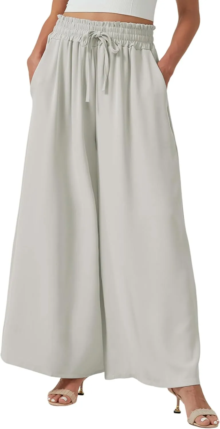 YLDUJ AMUM Womens Wide Leg Pants Summer Beach Breathable Pants Loose Flowy Palazzo Lounge Trousers with Pockets