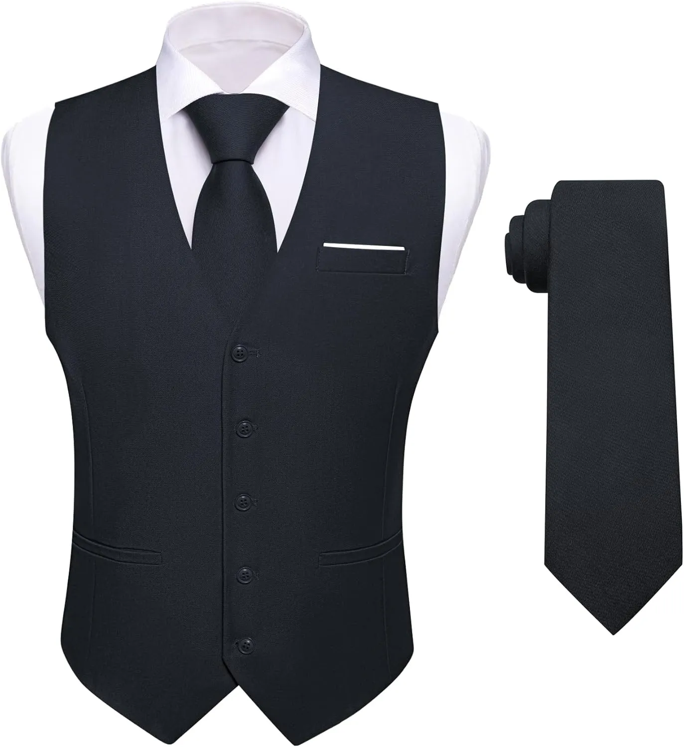 YOHOWA Men's Formal Suit Vest and Tie Set Business Casual Waistcoat Solid Colors Wedding Western Tuxedo Vest V-Neck