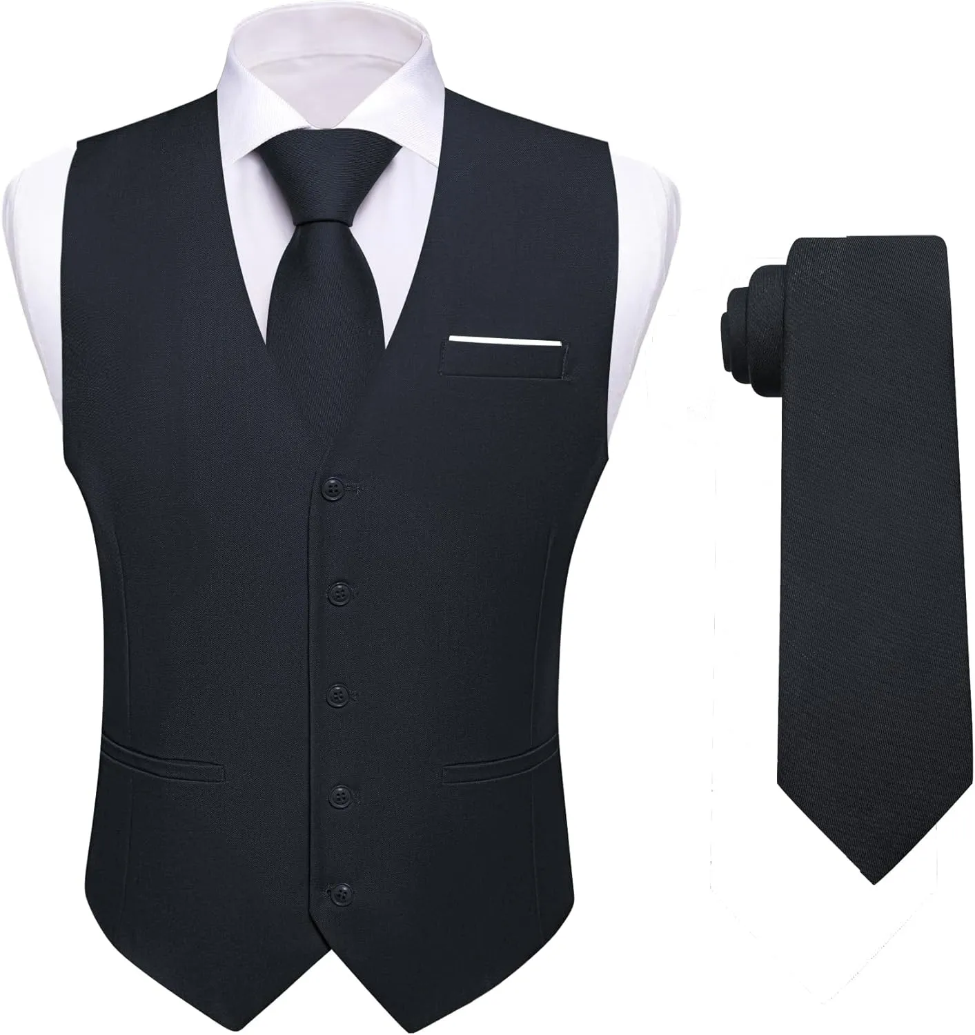 YOHOWA Men's Formal Suit Vest and Tie Set Business Casual Waistcoat Solid Colors Wedding Western Tuxedo Vest V-Neck
