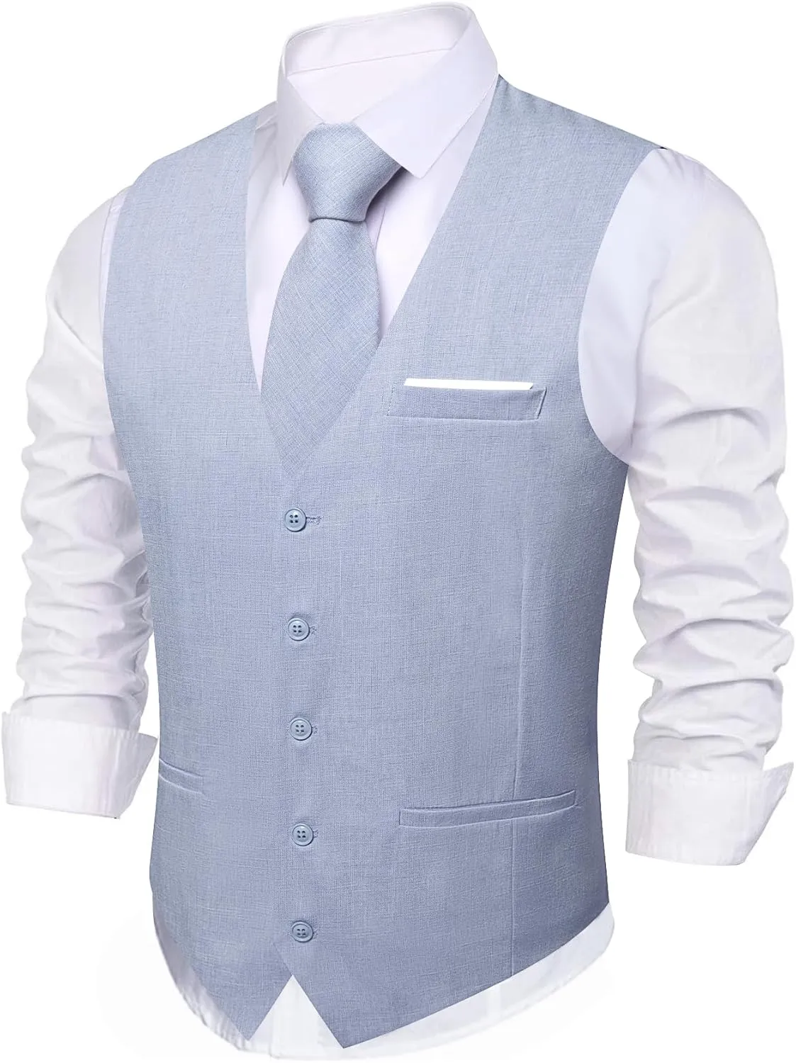 YOHOWA Men's Formal Suit Vest and Tie Set Business Casual Waistcoat Solid Colors Wedding Western Tuxedo Vest V-Neck