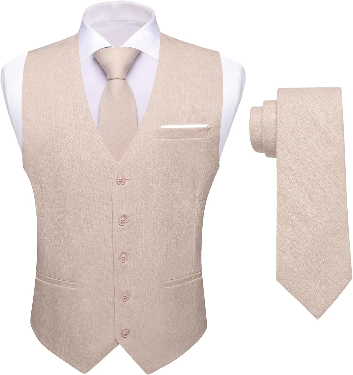 YOHOWA Men's Formal Suit Vest and Tie Set Business Casual Waistcoat Solid Colors Wedding Western Tuxedo Vest V-Neck