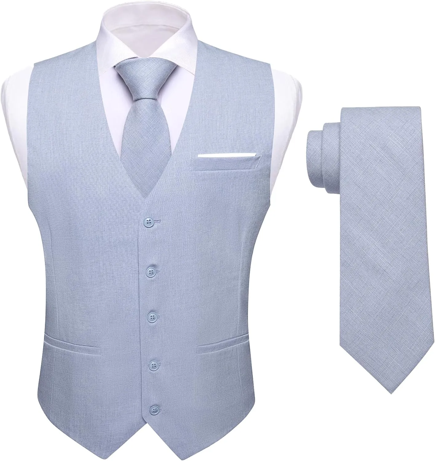 YOHOWA Men's Formal Suit Vest and Tie Set Business Casual Waistcoat Solid Colors Wedding Western Tuxedo Vest V-Neck