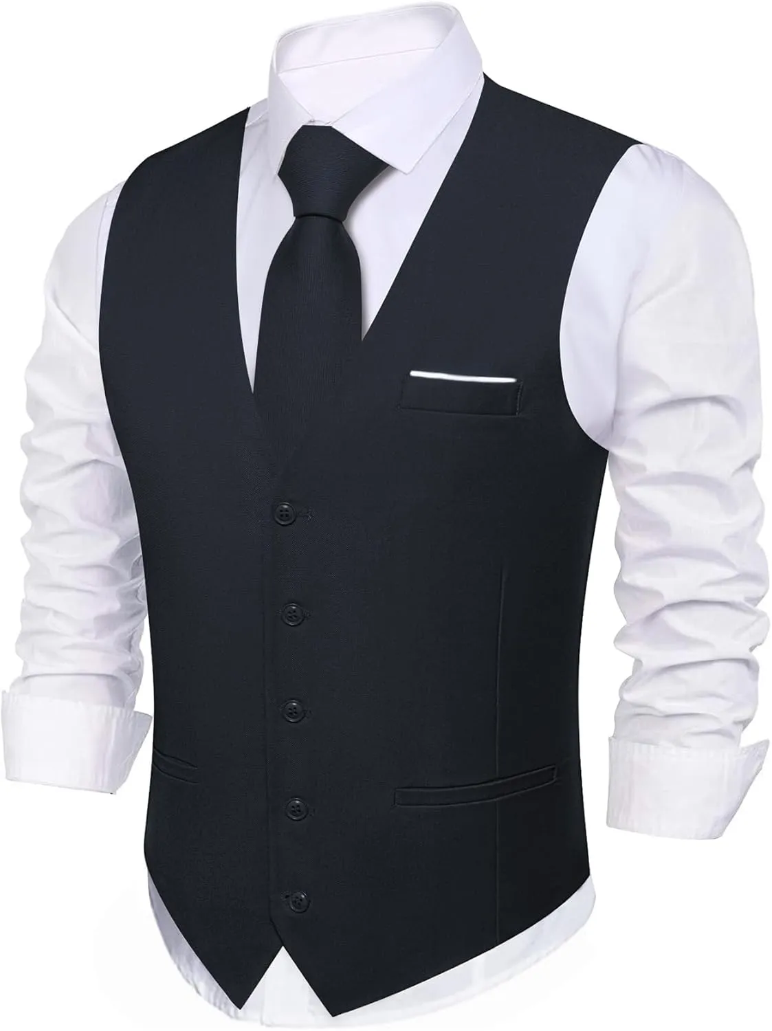 YOHOWA Men's Formal Suit Vest and Tie Set Business Casual Waistcoat Solid Colors Wedding Western Tuxedo Vest V-Neck