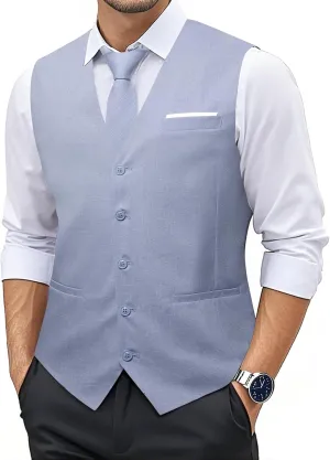 YOHOWA Men's Formal Suit Vest and Tie Set Business Casual Waistcoat Solid Colors Wedding Western Tuxedo Vest V-Neck