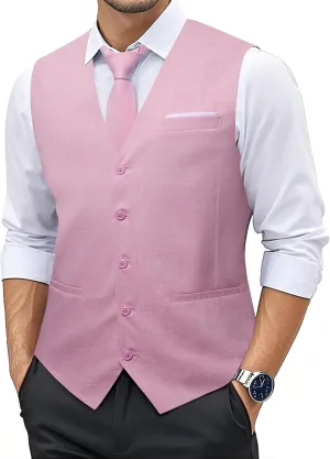 YOHOWA Men's Formal Suit Vest and Tie Set Business Casual Waistcoat Solid Colors Wedding Western Tuxedo Vest V-Neck