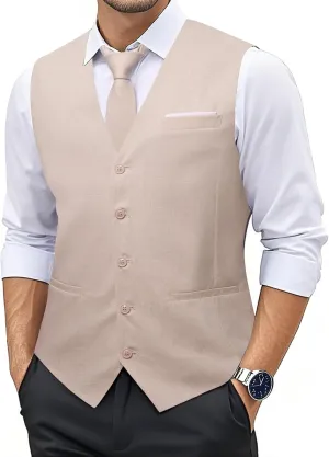 YOHOWA Men's Formal Suit Vest and Tie Set Business Casual Waistcoat Solid Colors Wedding Western Tuxedo Vest V-Neck