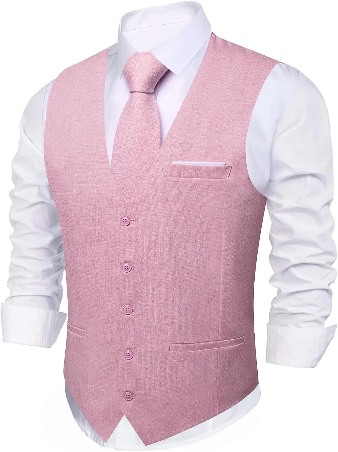 YOHOWA Men's Formal Suit Vest and Tie Set Business Casual Waistcoat Solid Colors Wedding Western Tuxedo Vest V-Neck
