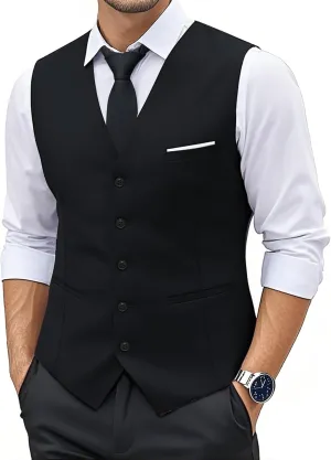 YOHOWA Men's Formal Suit Vest and Tie Set Business Casual Waistcoat Solid Colors Wedding Western Tuxedo Vest V-Neck