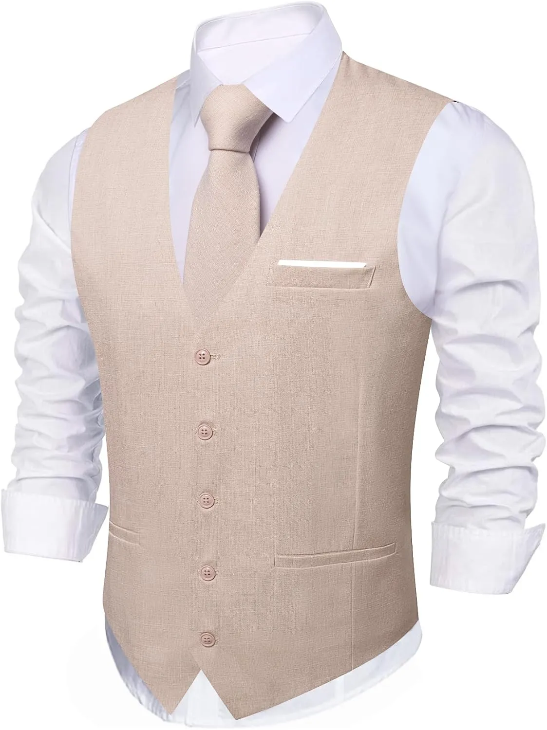 YOHOWA Men's Formal Suit Vest and Tie Set Business Casual Waistcoat Solid Colors Wedding Western Tuxedo Vest V-Neck